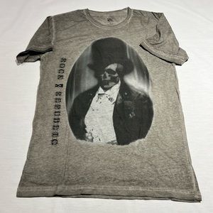 Rock & Republic Skeleton In Top Hat Graphic T Shirt Smoke Gray Men’s Medium
